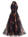 Robe Floral Halter Tulle Dos Nu Maxi Années 1940