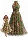 Robe Floral Halter Tulle Dos Nu Maxi Années 1940