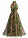 Robe Floral Halter Tulle Dos Nu Maxi Années 1940