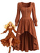 Robe Marron Col Carré Ourlet Asymétrique Années 1970