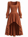 Robe Marron Col Carré Ourlet Asymétrique Années 1970