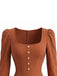 Robe Marron Col Carré Ourlet Asymétrique Années 1970