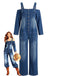 Combinaison longue en denim à épaules dénudées et poches années 1940