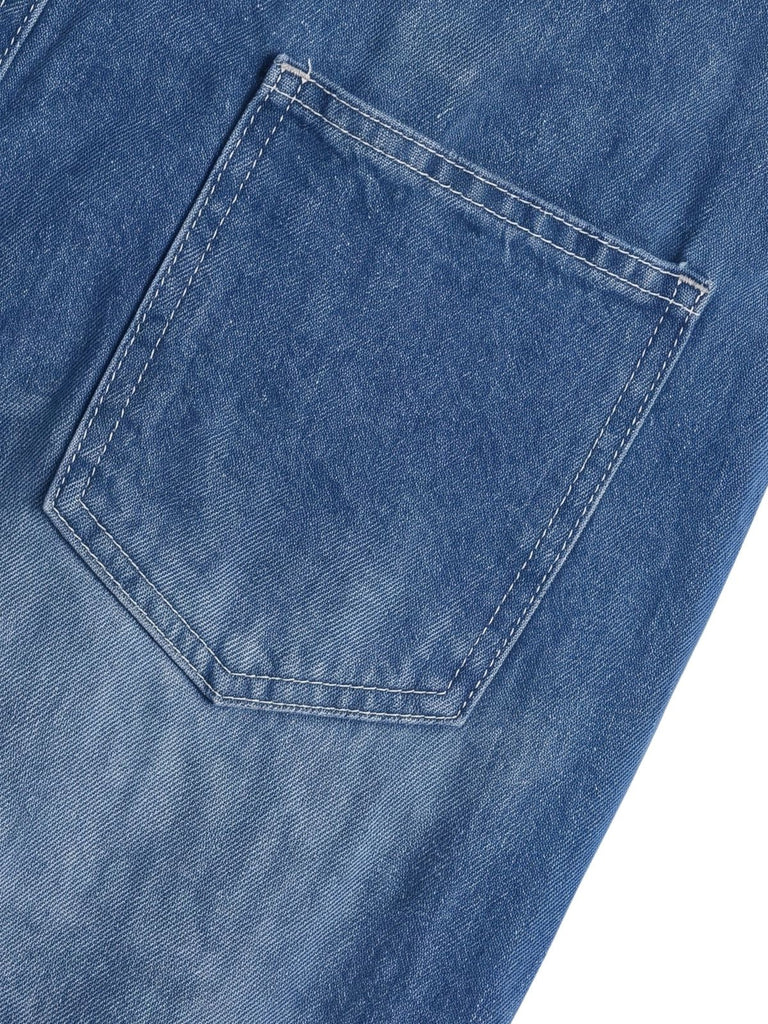 Combinaison longue en denim à épaules dénudées et poches années 1940