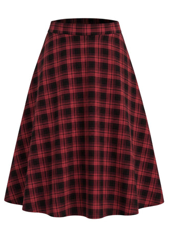 [Prévente] Jupe rouge à carreaux, taille haute et coupe évasée années 1950 - 2