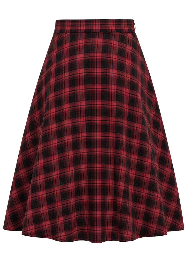 [Prévente] Jupe rouge à carreaux, taille haute et coupe évasée années 1950 - 4