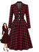 2PCS Blazer noir et rouge à carreaux et jupe années 1950