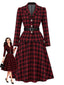 2PCS Blazer noir et rouge à carreaux et jupe années 1950