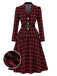 2PCS Blazer noir et rouge à carreaux et jupe années 1950