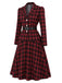 2PCS Blazer noir et rouge à carreaux et jupe années 1950
