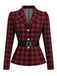 2PCS Blazer noir et rouge à carreaux et jupe années 1950