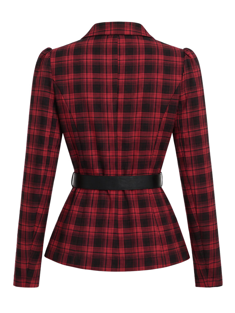 [Prévente] Ensemble deux pièces noir et rouge à carreaux, blazer cintré et jupe à ceinture années 1950 - 6