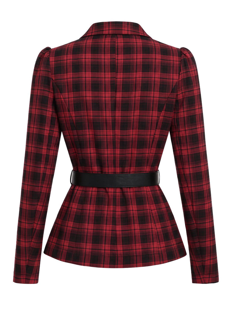 Vest Tartan Rouge Col Tailleur années 1950