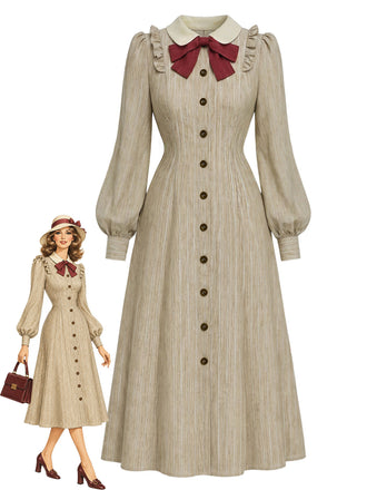 [Prévente] Robe à col Claudine, nœud, volants et manches bouffantes années 1940 - 1