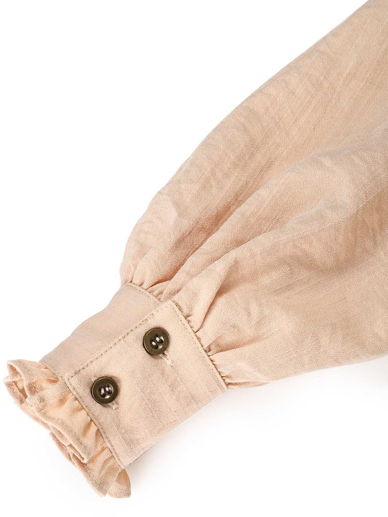 [Prévente] Blouse beige à col volanté, manches ballon et boutons années 1970 - 6