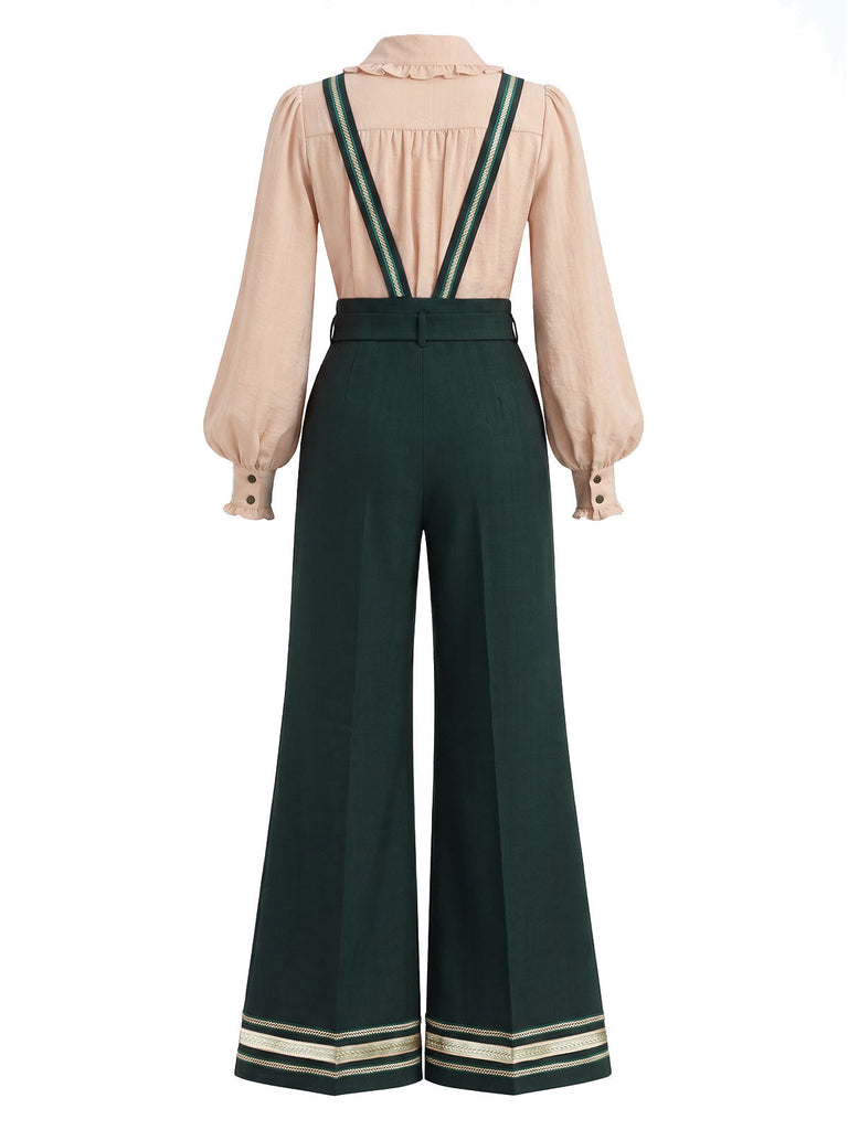 [Prévente] Ensemble deux pièces, blouse à manches ballon et pantalon à bretelles galonné années 1970 - 4
