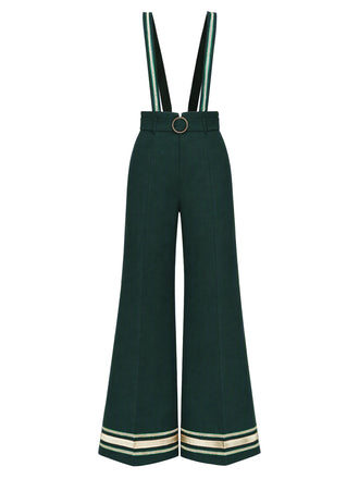 [Prévente] Ensemble pantalon à bretelles vert foncé, galon doré et ceinture années 1970 - 2
