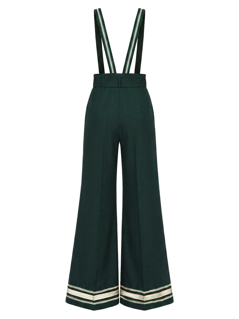 [Prévente] Ensemble pantalon à bretelles vert foncé, galon doré et ceinture années 1970 - 4