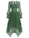 [Prévente] Robe asymétrique vert lac en dentelle et tulle superposé avec corset années 1970