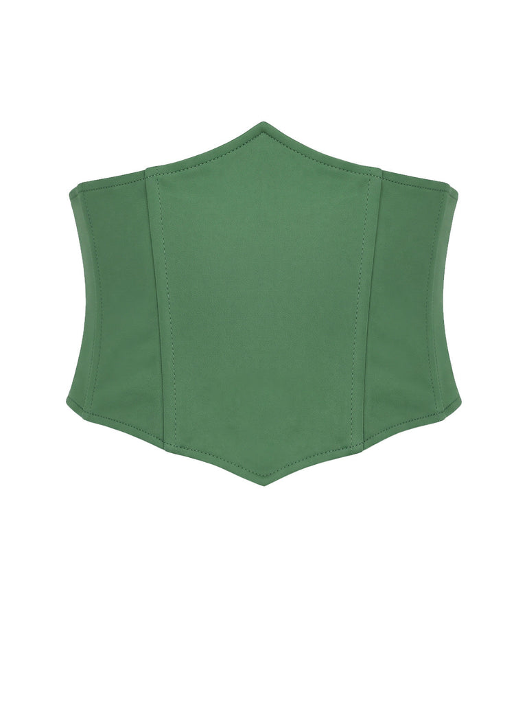 [Prévente] Robe asymétrique vert lac en dentelle et tulle superposé avec corset années 1970