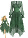 [Prévente] Robe asymétrique vert lac en dentelle et tulle superposé avec corset années 1970