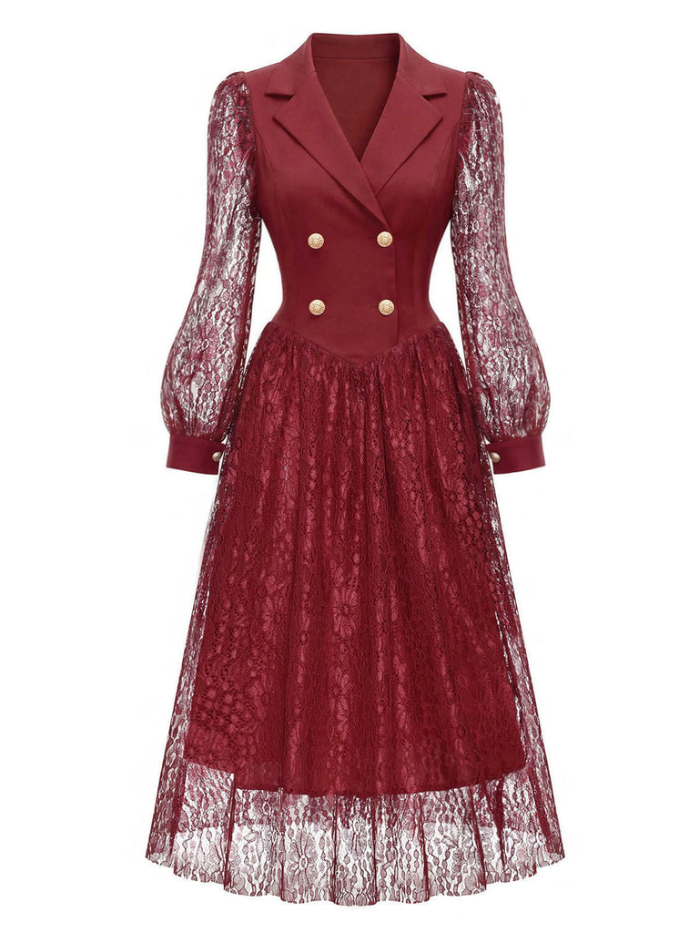 [Prévente] Robe à revers et double boutonnage avec écharpe en dentelle années 1970 - 4