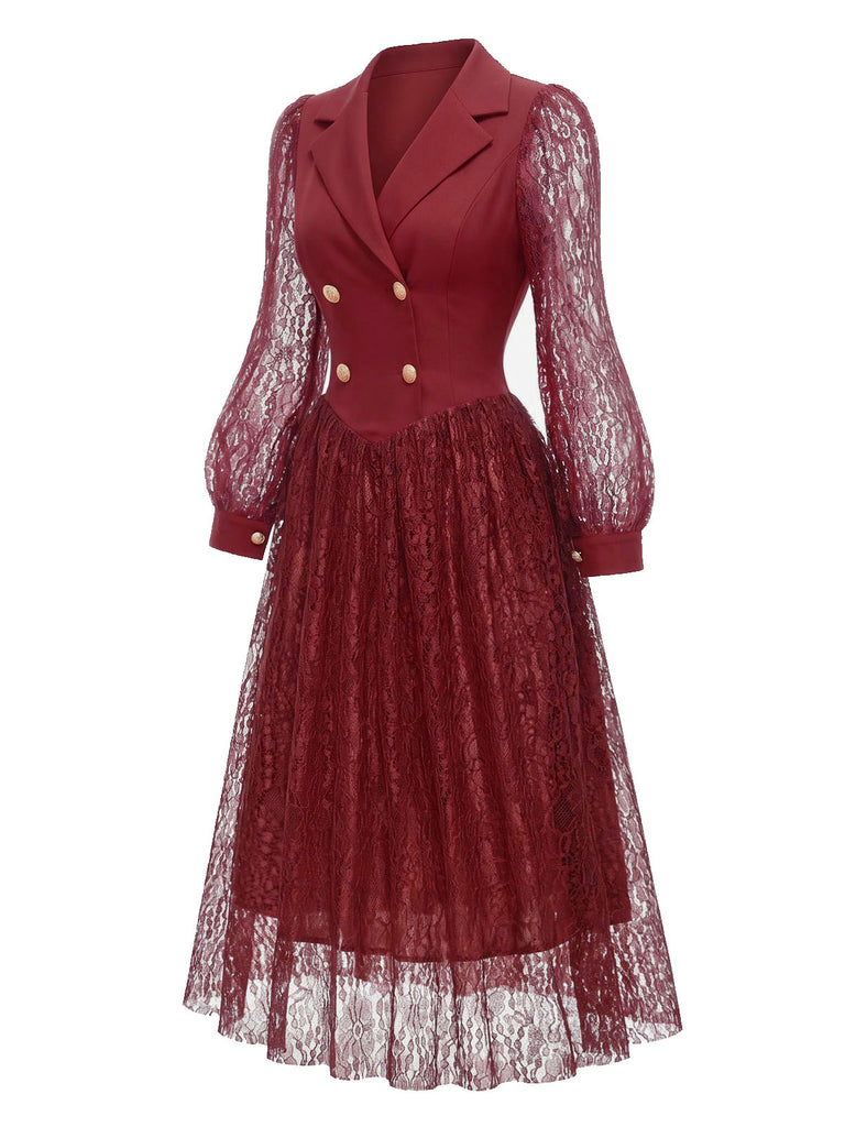 [Prévente] Robe à revers et double boutonnage avec écharpe en dentelle années 1970 - 5