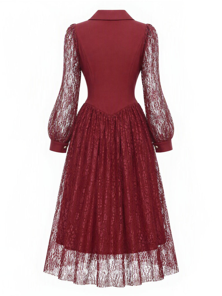 [Prévente] Robe à revers et double boutonnage avec écharpe en dentelle années 1970 - 6