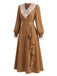 [Prévente] Robe marron en dentelle à col V, manches bouffantes et volants Années 1930 - 4