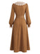 [Prévente] Robe marron en dentelle à col V, manches bouffantes et volants Années 1930 - 5