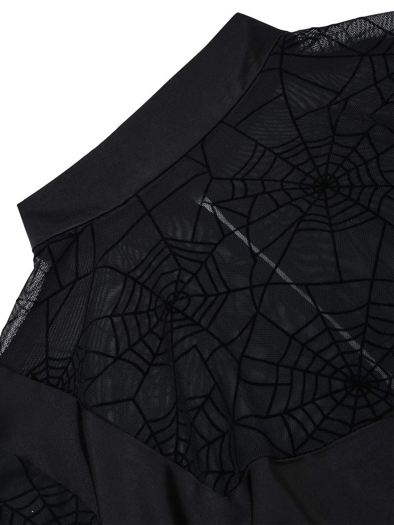 [Prévente] Robe noire asymétrique en dentelle à toile d’araignée années 1930