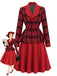 [Prévente] Ensemble deux pièces rouge, veste à col châle à carreaux et jupe unie années 1940 - 1