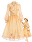[Prévente] Robe orange tulle motif floral col V et manches ballon années 50