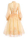 [Prévente] Robe orange en maille à fleurs, col V et manches ballon Années 1950 - 4