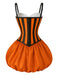 [Prévente] Robe boule orange d’Halloween à citrouilles, rayures et fines bretelles années 1950