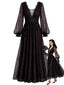 [Prévente] Robe noire dentelle col V profond et manches ballon années 30