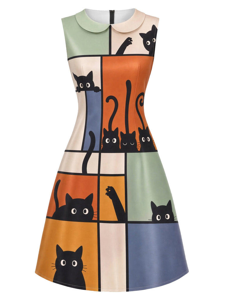 [Prévente] Robe en A Col Claudine Imprimé Chat Art Abstrait Années 1960 2