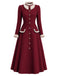 [Prévente] Robe manteau bordeaux à col à volants et boutons Années 1950 - 2