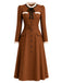 [Prévente] Robe midi caramel à volants et empiècements en fausse laine années 1940 - 2
