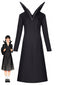 Robe midi gothique noire à col montant et manches longues années 1940