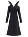 Robe midi gothique noire à col montant et manches longues années 1940