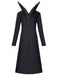 Robe midi gothique noire à col montant et manches longues années 1940