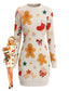 Robe Noël beige manches longues et motif bonhomme pain d'épice années 1960