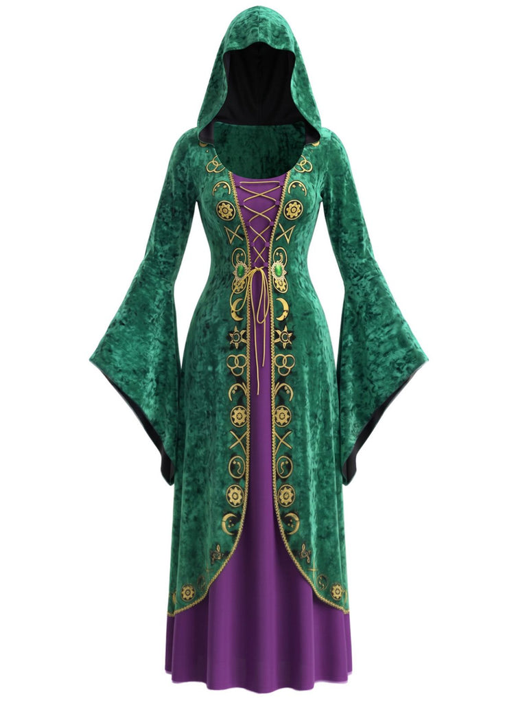 Robe de cosplay de sorcière à capuche et toile d’araignée pour Halloween années 1930
