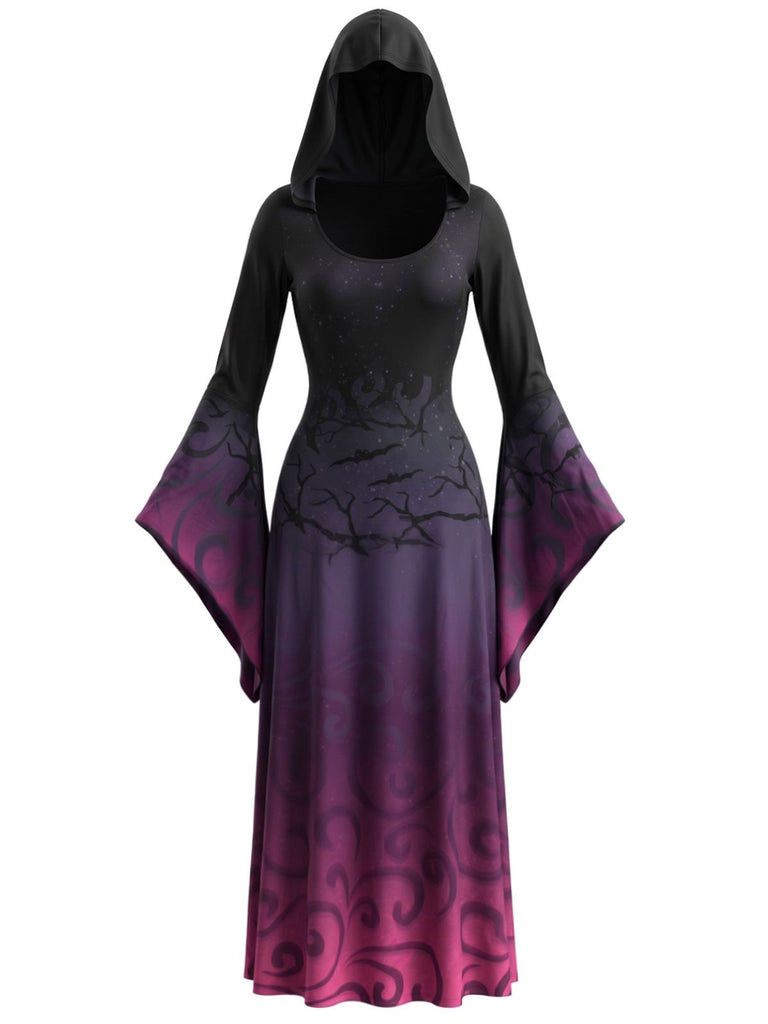 Robe de cosplay de sorcière à capuche et toile d’araignée pour Halloween années 1930