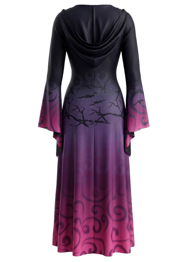 Robe de cosplay de sorcière à capuche et toile d’araignée pour Halloween années 1930