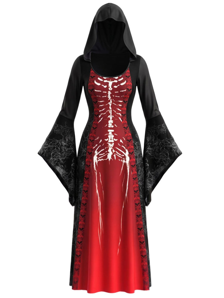 Robe de cosplay de sorcière à capuche et toile d’araignée pour Halloween années 1930