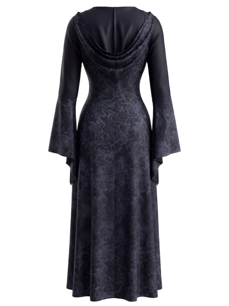 Robe de cosplay de sorcière à capuche et toile d’araignée pour Halloween années 1930