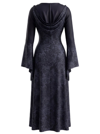 Robe de cosplay de sorcière à capuche et toile d’araignée pour Halloween années 1930