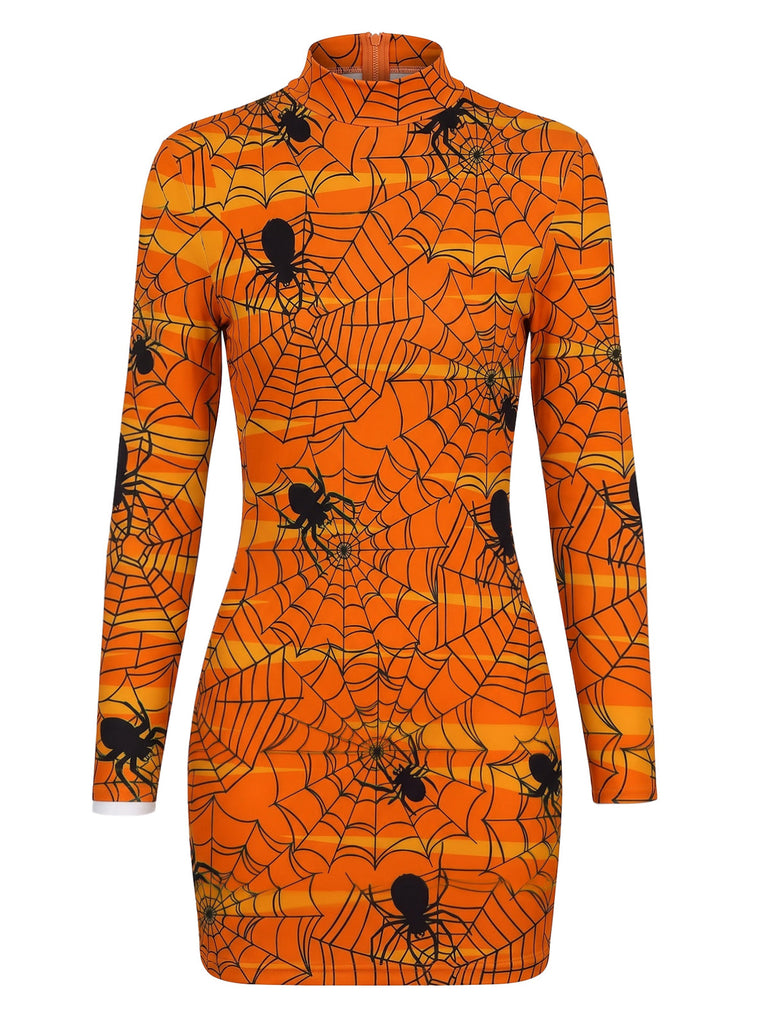 Robe crayon courte à manches longues et imprimé Halloween années 1960